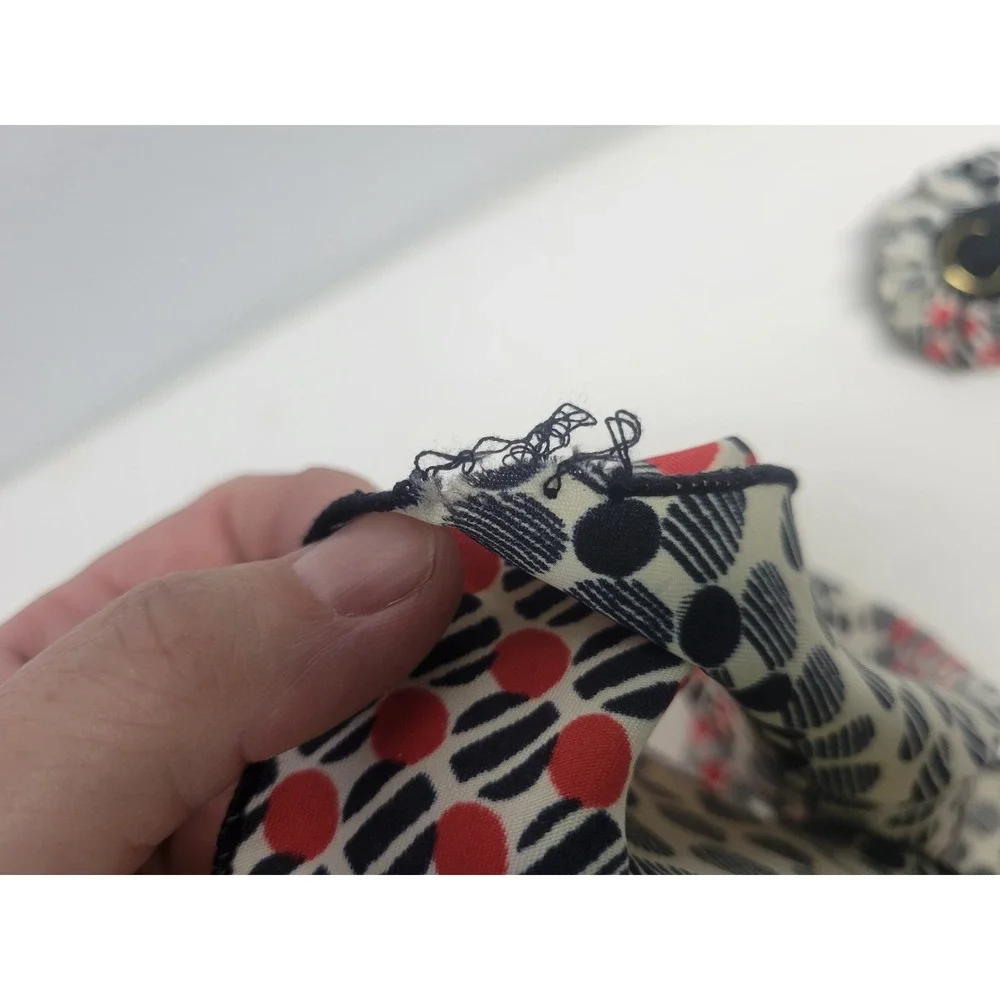 Vintage Polka Dot Scarf Red Black Cream Accordion Pleat Ruffle Trim‎